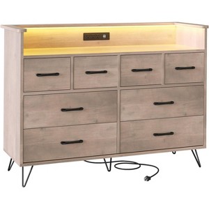 Dresser TV Stand, Dresser for Bedroom with LED Light & Charging Station Entertainment Center with Storage 8 Drawers Wooden Dressers - 1 of 4