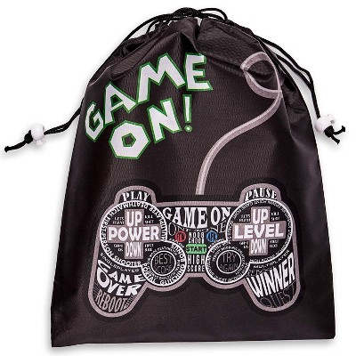 12-Pack Drawstring Party Favor Bags, Video Gamer Supplies, Game On Design, 9.5 X 12 inches