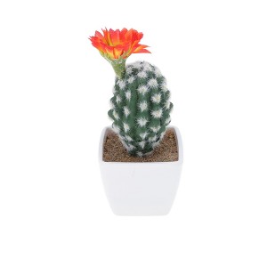 Unique Bargains Artificial Plants Flowering Cactus in Pot Plastic 3.03"x3.03"x7.87" 1 Pcs - 1 of 4