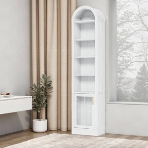 SEVOBAL Utility Storage Cabinets Arched Slim Storage Cabinet With Glass Door And 5 Shelves For Living Room, Bedroom, White, 10.2"*16.1"*71.1" - 1 of 4