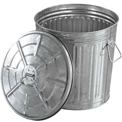 Round Galvanized Steel, Trash Can with Lid - Durable Metal Bucket for Backyard, Lawn, Garden and Yard Use