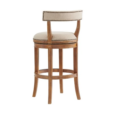Weathered Brown and Beige Swivel Bar Stools with Nailhead Trim