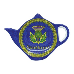 Slickblue Thistle Spiral Teabag Holder – Bone China Tray with Celtic Knot and Triskelion, 4 Inch Round - 1 of 3