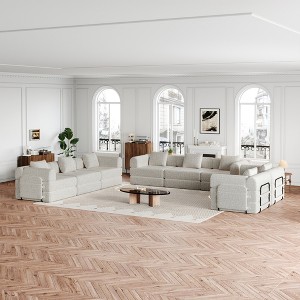 8-Seater Chenille Fabric Convertible Folding Sofa Bed with Side Storage Pockets, Cushions Included, Space-Saving for Living Room, Bedroom, and Study - 1 of 4