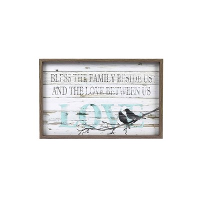 23.5" x 15.5" Family Love MDF Wall Sign Panel White - Prinz: Modern Home Decor, Horizontal Quote Adage Art