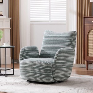 Boucle Swivel Chair with Metal Base, 360° Swivel Leisure Chair for Living Room or Bedroom, Modern Fabric Striped Armrest Accent Chair-Koiai - 1 of 4