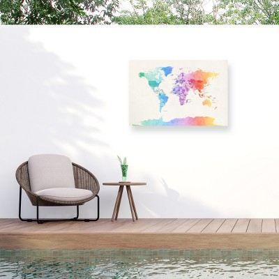 Michael Tompsett Watercolor Political World Map Outdoor Canvas Art