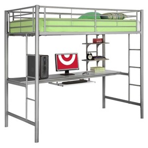 Premium Metal Twin Loft Bed with Wood Workstation - Silver - Saracina Home