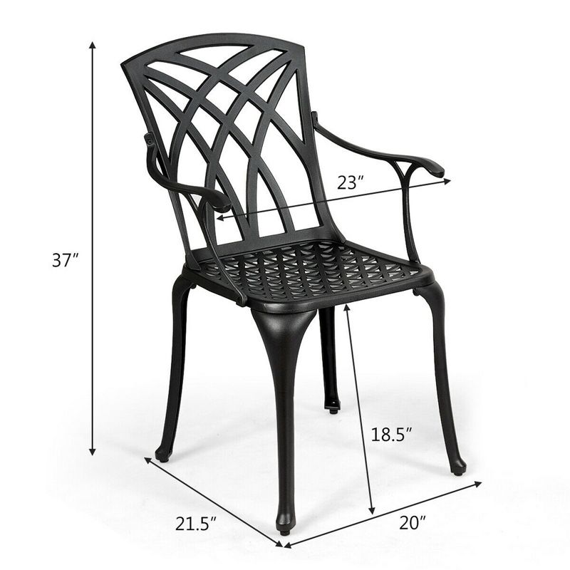 Costway Set of 4 Cast Aluminum Dining Chairs Durable Solid Construction W/Armrest Black, 2 of 7