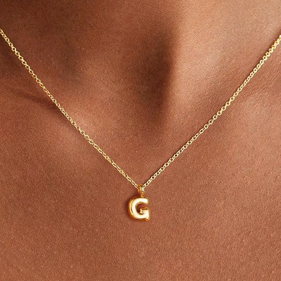 Turadnoss Gold Initial Necklace for Women Girls - 18K Gold Plated Small Bubble Letter Necklace, Jewelry for Women Birthday Gifts for girls, 16+2.5In