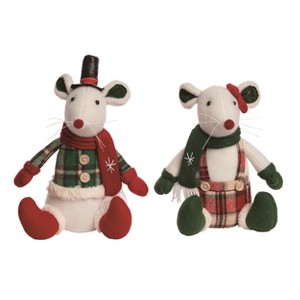 Transpac Plush Plaid Mouse Sitter Set of 2 Christmas Home Decorations - 1 of 1