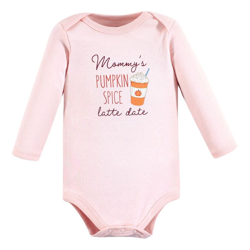 Hudson Baby Infant Girl Cotton Long-Sleeve Bodysuits, Pumpkin Spice Date, 4 of 9