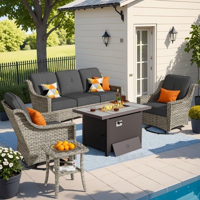 XIZZI OUTDOOR SWIVEL ROCKER SETS: 3-PC Rocker + Modular Sofa & Fire Pit Options - All-Weather Fabric, 8 Color Choices for Patio, Garden, Poolside