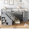 NicBex Twin-Twin over Full Loft Bed Triple Pine Bed Frame with Wardrobe, Drawers, Storage Stairs and Guardrail, No Box Spring Required - 2 of 4
