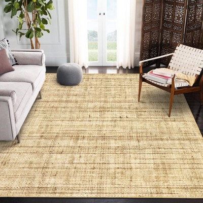 Washable Rugs 6x9 for Modern Low-Pile Area Rug with Non-Slip Backing, Striped Carpet, Non-Shedding Soft Floor Rug, Khaki