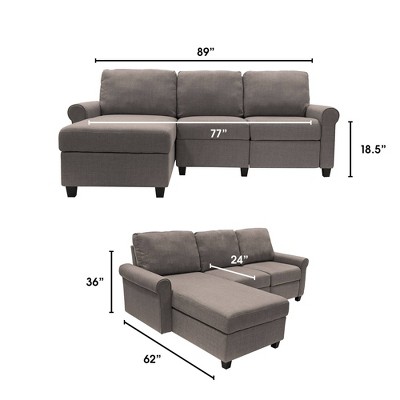 Copenhagen 89'' Gray Microfiber Sectional Sofa with Storage Chaise