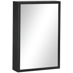 kleankin Wall Mounted Bathroom Medicine Cabinet with Hinged Door Storage Shelves for Living Room and Laundry Room Black - 1 of 4