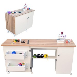 Folding Sewing Machine Table, Portable Craft Station with Lockable ...