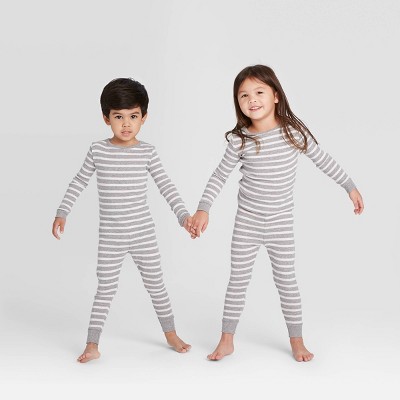 Toddler Striped 100% Cotton Tight Fit Matching Family Pajama Set - Gray 12M