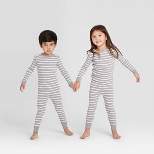 Toddler Striped 100% Cotton Tight Fit Matching Pajama Set - Gray