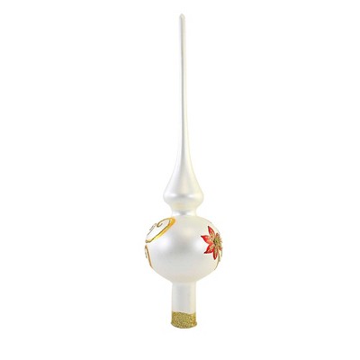Matte White Glass Poinsettia Elegance Christmas Tree Topper
