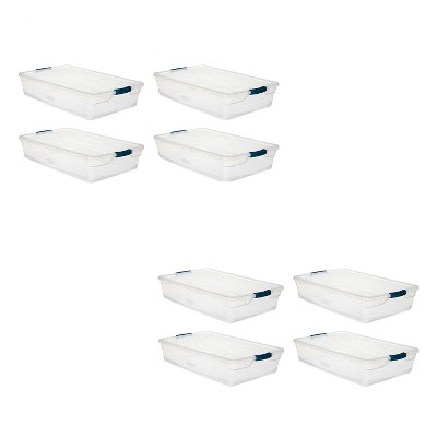 Rubbermaid Cleverstore 41 Quart Plastic Tote Container Bin with Latching Lid and Handles for Reusable, Stackable Home Office Storage, Clear (8 Pack)