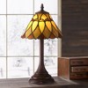 Robert Louis Tiffany Austin Mission Accent Table Lamp 14" High LED Warm Brown Amber Art Glass Shade for Bedroom Bedside Nightstand Office House Home - 2 of 4