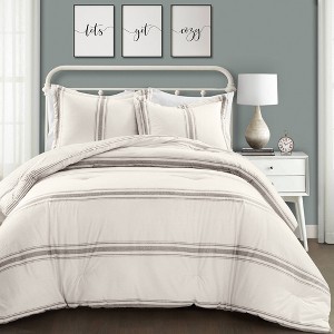 Full/Queen 3pc Farmhouse Stripe Comforter Set Gray - Lush Décor
