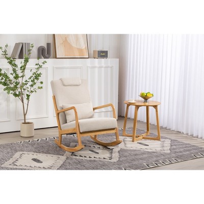 Rocking Chair Upholstered Fabric Rocking Armchair Indoor with High Backrest, Glider Chairs and Lumbar Pillow
