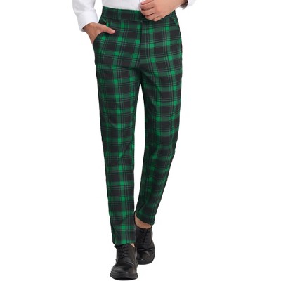 Lars Amadeus Men's Plaid Regular Fit Flat Front Classic Elastic Waist Suit Pants  Red 30 : Target