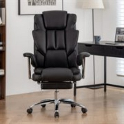Big And Tall Faux Leather Office Chair,High Back With Lumbar Support Office Chair,With Retractable Footrest Fixed Up Armrest-Cuddlewood