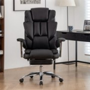 Big And Tall Faux Leather Office Chair,High Back With Lumbar Support Office Chair,With Retractable Footrest Fixed Up Armrest-Cuddlewood - 1 of 4