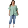 Women's Plus Size V Neck Short Sleeve Button Decor Irregular Hem Summer Casual Blouses - Agnes Orinda - 3 of 4