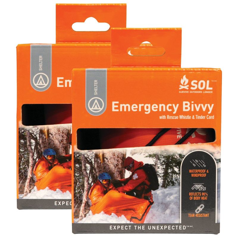 Survive Outdoors Longer Emergency Bivvy with Rescue Whistle 2pk - Orange, 1 of 7