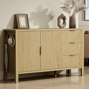 Mshliw 55.1" Modern Wave-Pattern Sideboard with 3 Drawers, Adjustable Shelves, Hooks & Center Support Leg for Living Room, Entryway, Hallway - 1 of 4