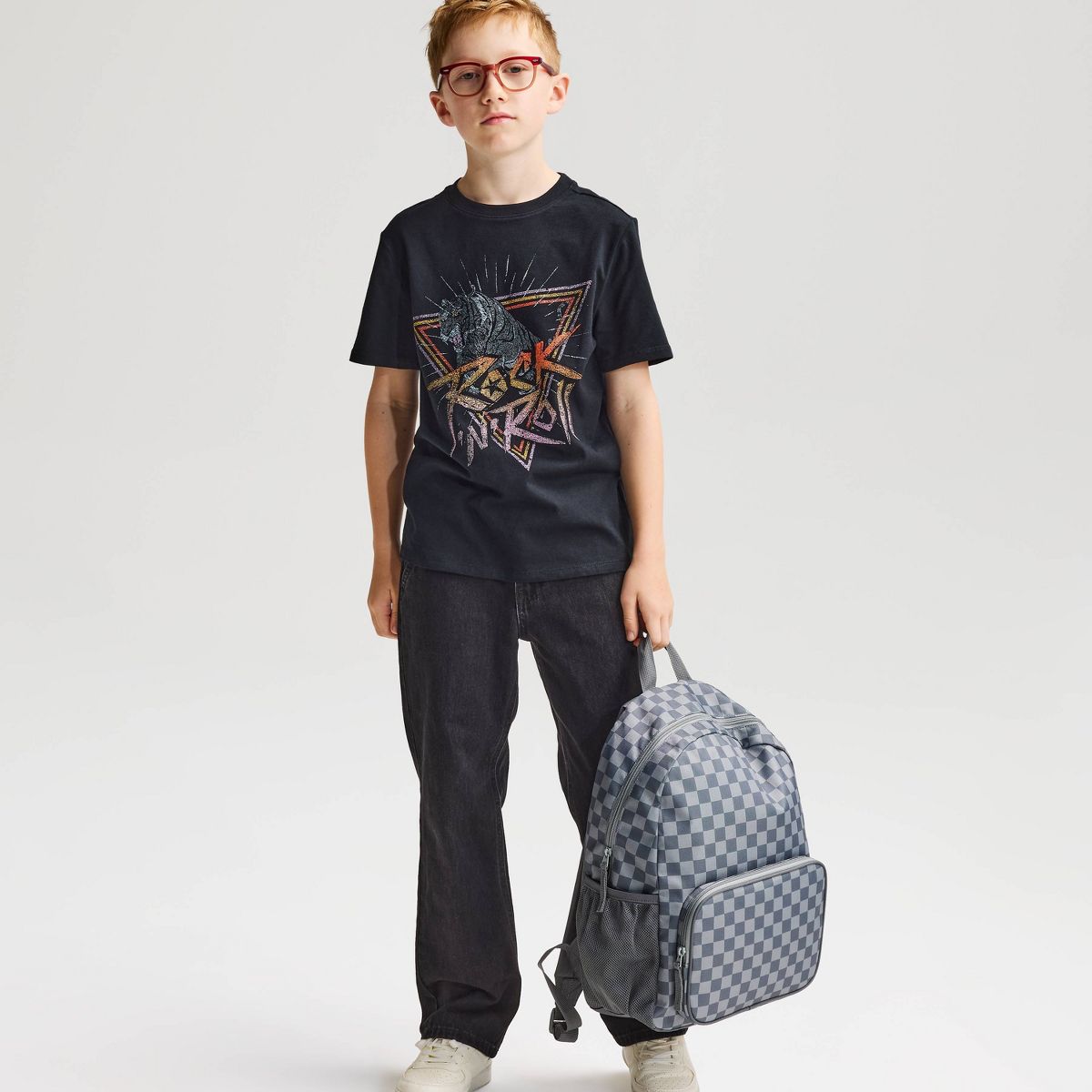 Boys' Short Sleeve 100% Cotton 'Rock 'N Roll' Classic Fit Graphic T-Shirt - Cat & Jack™ Charcoal