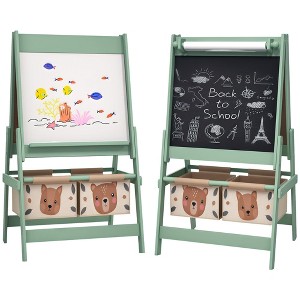 Qaba Kids Easel, 3-in-1 Double-Sided Art Easel with Paper Roll, Whiteboard & Chalkboard, Storage Baskets for Toddlers Ages 3-8 - 1 of 4