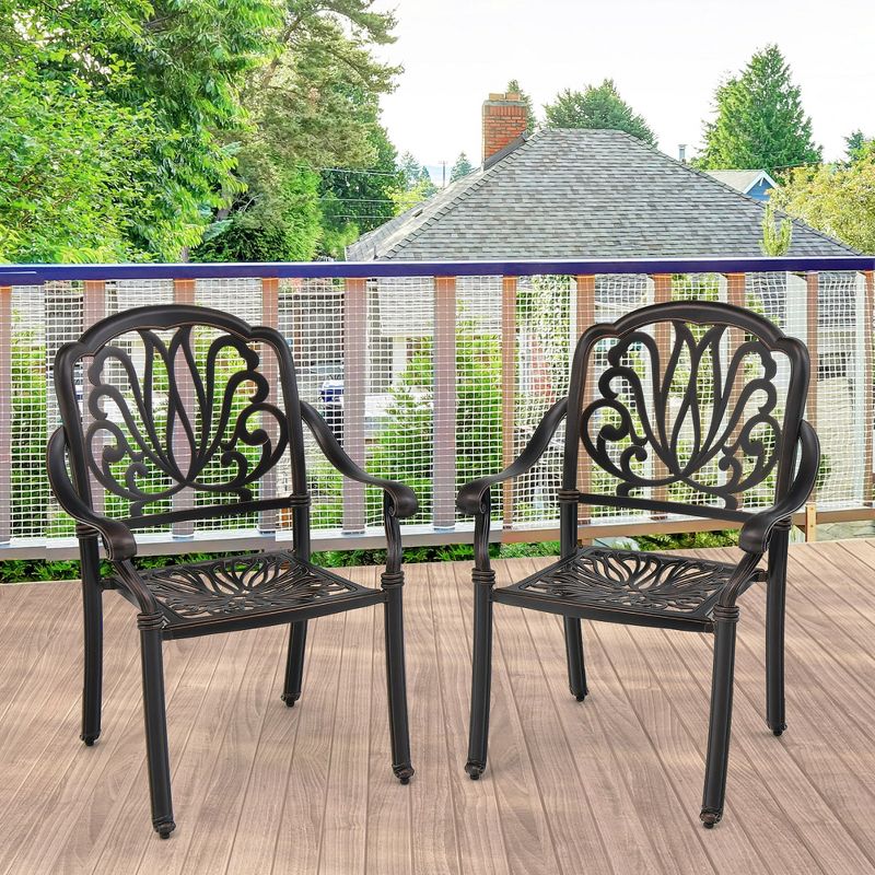Tangkula 4 Pieces Cast Aluminum Chairs Set of 2 Stackable Patio Dining Chairs w/ Armrests, 4 of 11