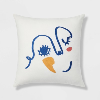 Happy Face Embroidered Cotton Square Throw Pillow - Room Essentials™