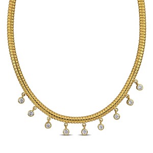 EVERLY JEWELRY | Yellow Plated Sterling Silver 3 5/8 CT TGW Cubic Zirconia Flat Omega Style Necklace, 16.5"+2" Ext. - 1 of 4
