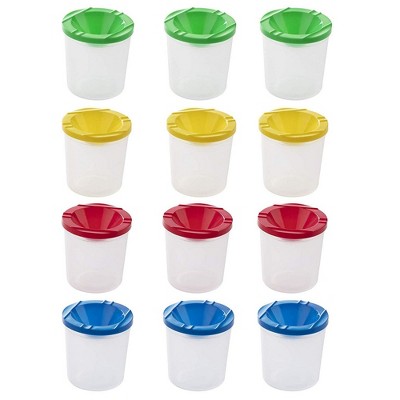 No Spill Paint Cups - 12-Pack Spill Proof Paint Cups with Lids, 4 Assorted Colors Palette Cups, Art Supply for Kids, School, Classroom, 2.4" Tall