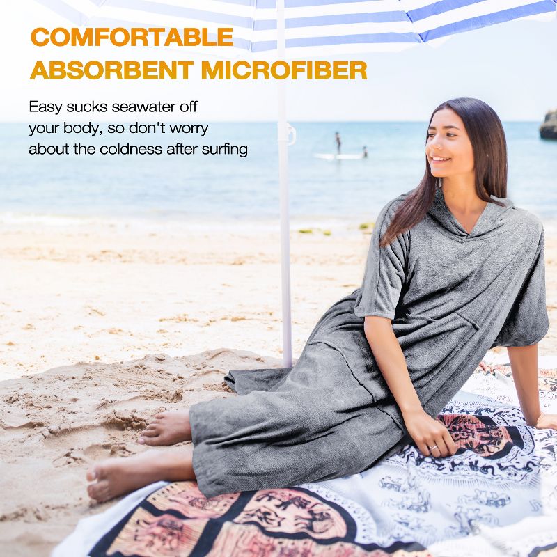 Solaris Oversized Wearable Beach Towel, Surf Cape Cghaning Towel Robe for Adults, Hooded Wetsuit Change Cape, 3 of 8