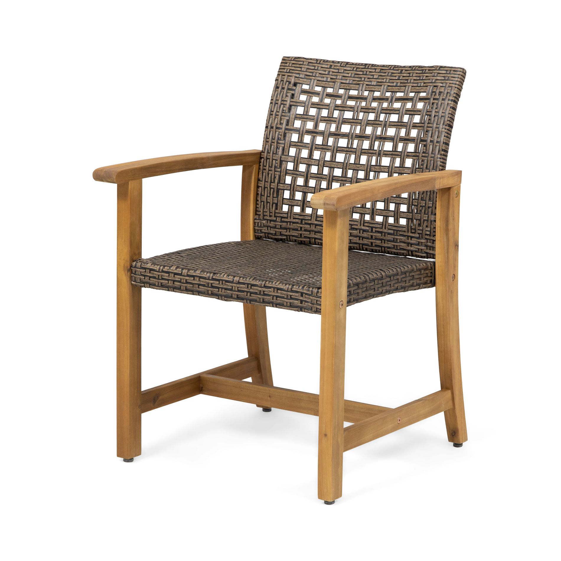 Dexmalle Set of 2 Traditional Patio Wood and Wicker Dining Chair