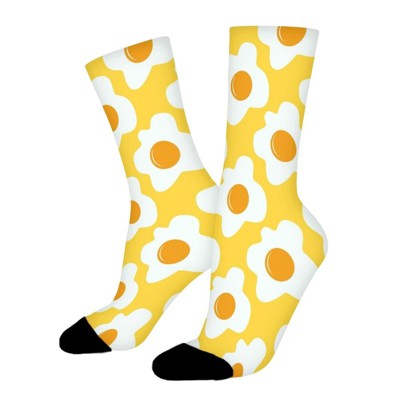 Fried Eggs On A Yellow Background Women Printed Crew Socks Funny Funky Socks Soft Polyester Novelty Gifts for Artists Men