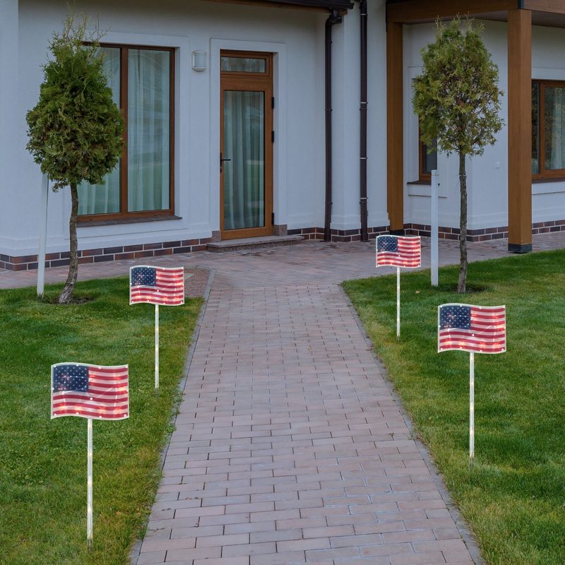 Northlight Lighted Flags Americana Pathway Marker Lawn Stakes - 28" - Clear Lights - 4ct, 2 of 7