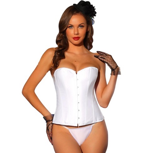 Allegra K Women's Gothic Satin Lace Up Waist Cincher Bustier Over Bust  Corsets Shapewear White Xl : Target