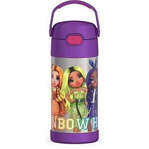 THERMOS FUNTAINER 12 Ounce Stainless Steel Vacuum Insulated Kids Straw Bottle, RAINBOW HIGH - 1 of 4