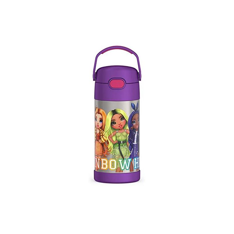 THERMOS FUNTAINER 12 Ounce Stainless Steel Vacuum Insulated Kids Straw Bottle, RAINBOW HIGH, 1 of 6