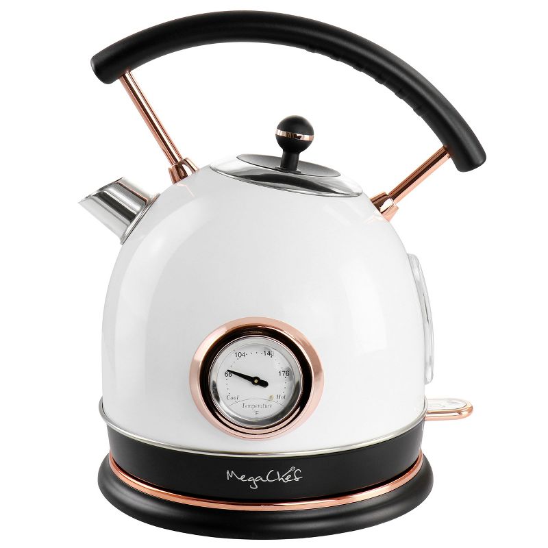 MegaChef 1.8 Liter Half Circle Electric Tea Kettle with Thermostat in White, 1 of 9