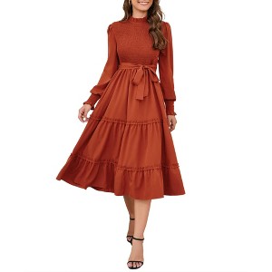 Clearlove Women Long Sleeve Crew Neck Fall Dress Fit Floral Flowy Maxi Dresses Tiered Cocktail Dress - 1 of 4